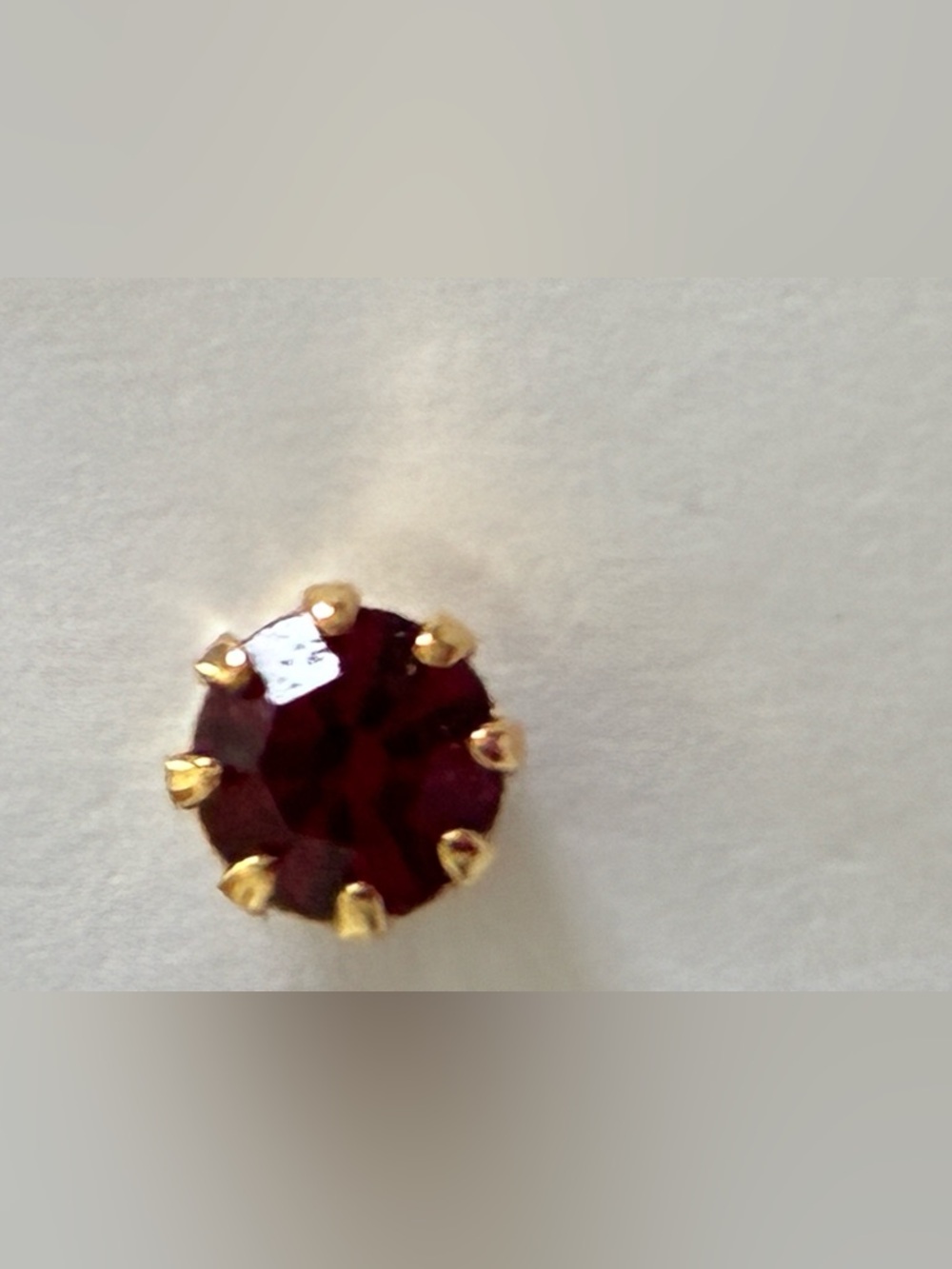 Gold Red Garnet Round Stud Earrings - Classic Women's Jewelry - Picture 2 of 3